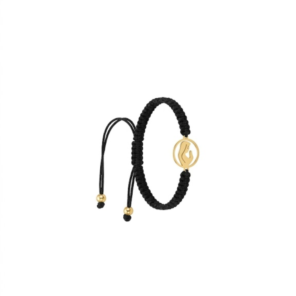 Mother Rosary Bracelet – adjustable black macramé bracelet with gold circular praying mother charm