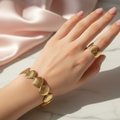 Seashell Cuff Bangle with Ring - gold plated stainless steel on model