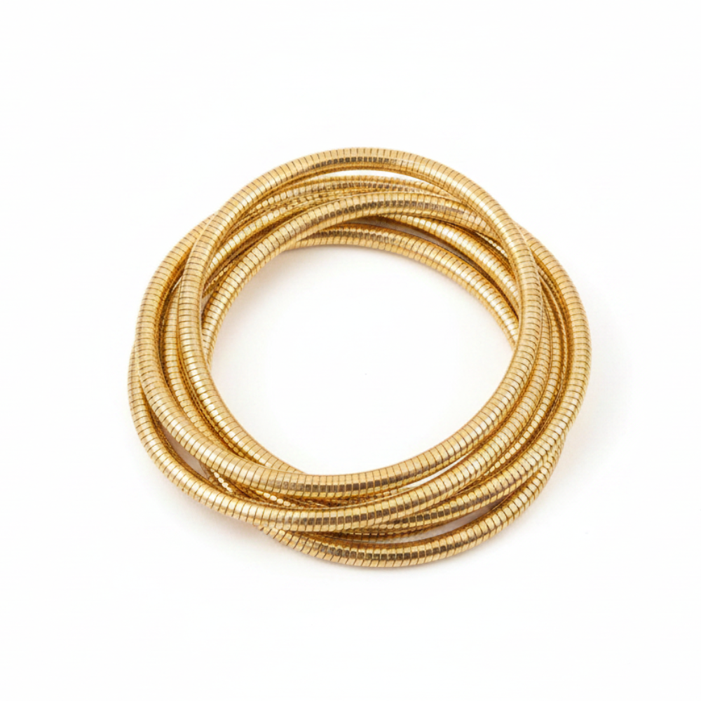 Gold plated snake chain bracelet set on white background