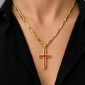 Layered Cross Pendant Necklace with gold and red cross