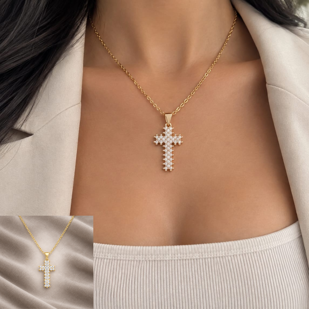 White Zircon Cross Necklace