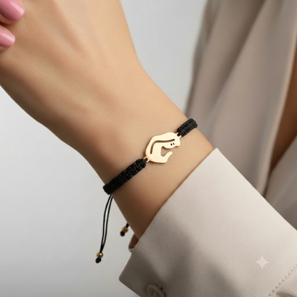 Mother Silhouette Gold Cord Bracelet