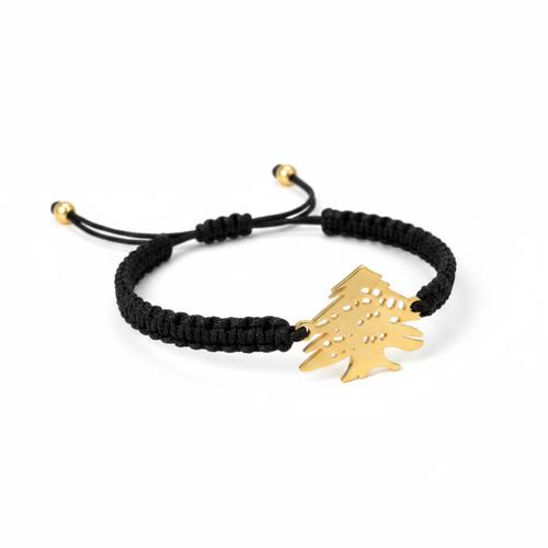 Men's Cedar Tree gold-plated stainless steel bracelet on white background