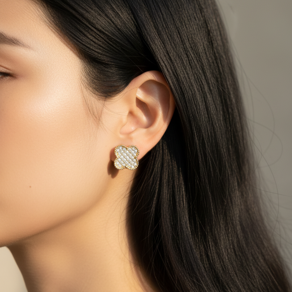 Four Leaf Clover Zircon Stud Earrings