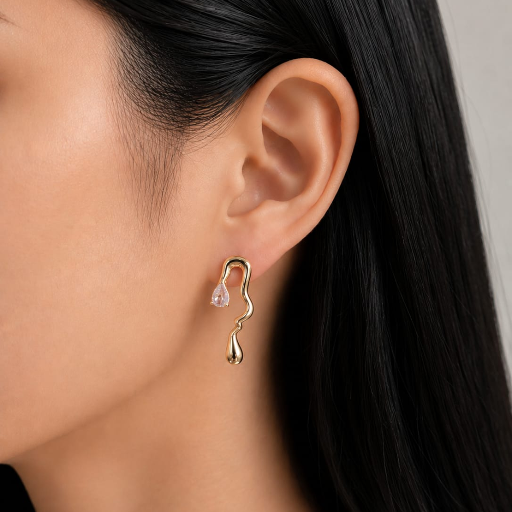 Wavy Crystal Drop Earrings
