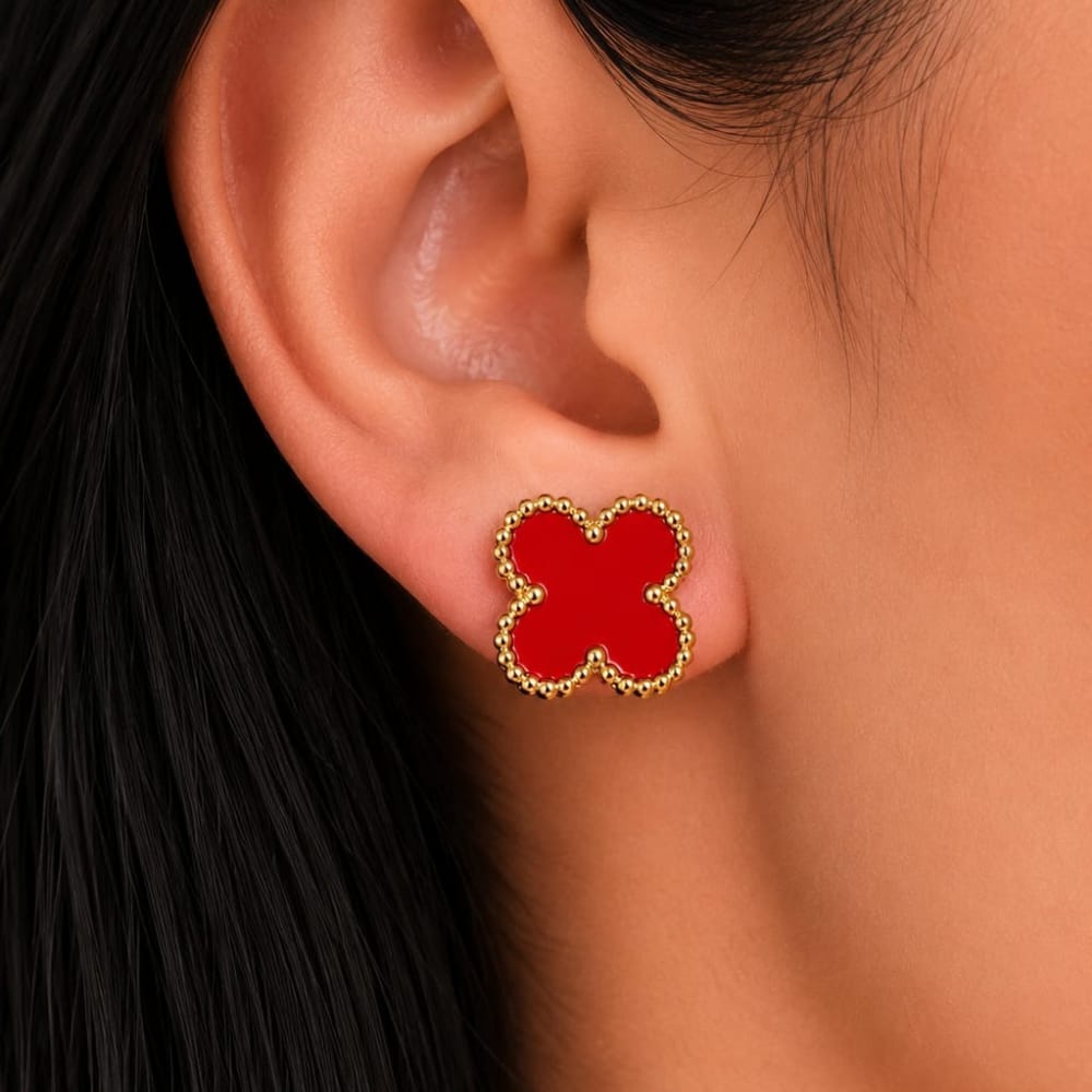 Four Leaf Clover Earrings – Red
